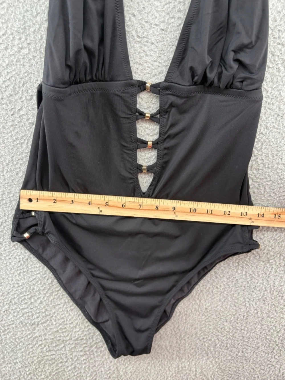 MW by Matthew Williamson Black Halter One Piece Swimsuit Plunge Cutout Gold Hard - Picture 5 of 11